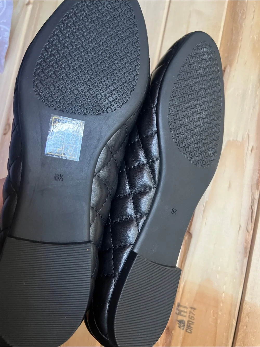 Tory Burch Black Quilted Leather Logo Ballet Flats with Gold Medallion